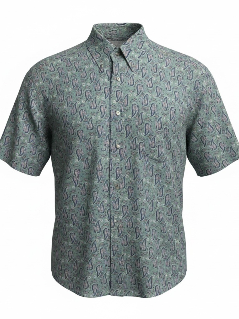 Vintage Gulf Traders Men's Short-Sleeve Paisley Button-Down Shirt in Sage Green